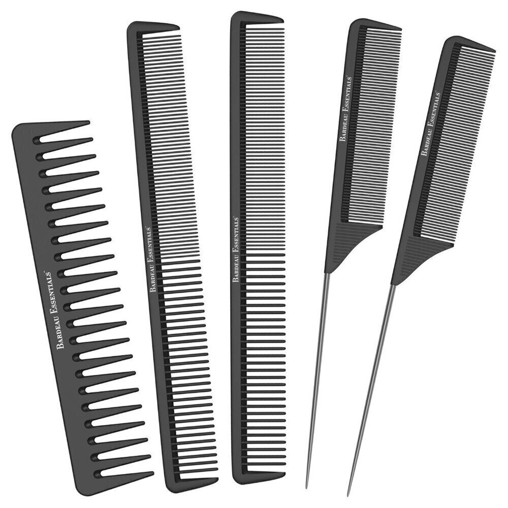Salon Styling Combs | 5 Piece | Professional Black Carbon Fiber Hair Combs | Det